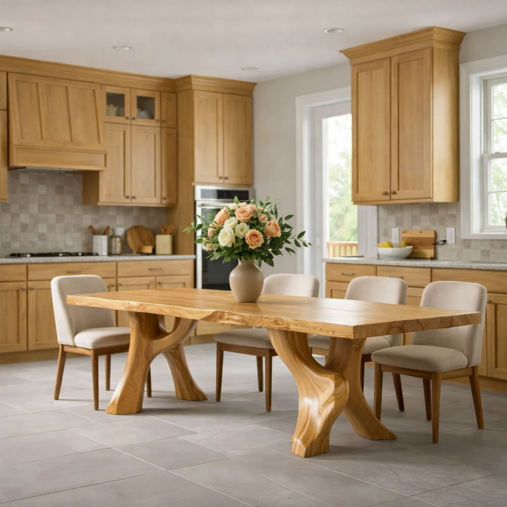 Solid Wood Live Edge Dining Table with Sculpted Organic Pedestal Legs
