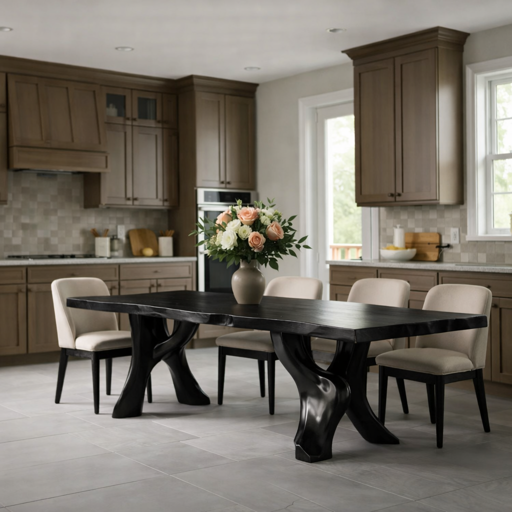 Solid Wood Live Edge Dining Table with Sculpted Organic Pedestal Legs