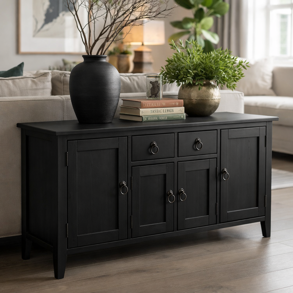 Solid Wood Console Table with Storage Cabinets and Drawers