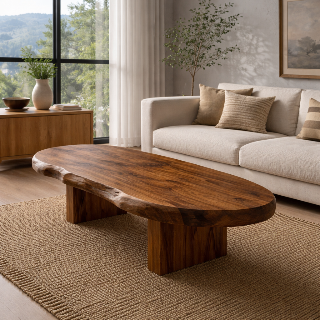 Live Edge Solid Wood Coffee Table, Rustic Organic Modern Center Table