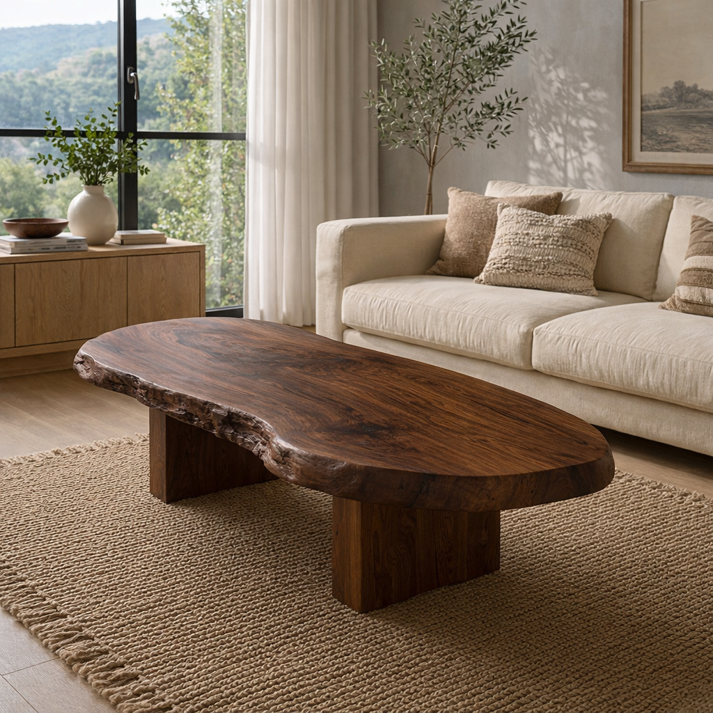 Live Edge Solid Wood Coffee Table, Rustic Organic Modern Center Table