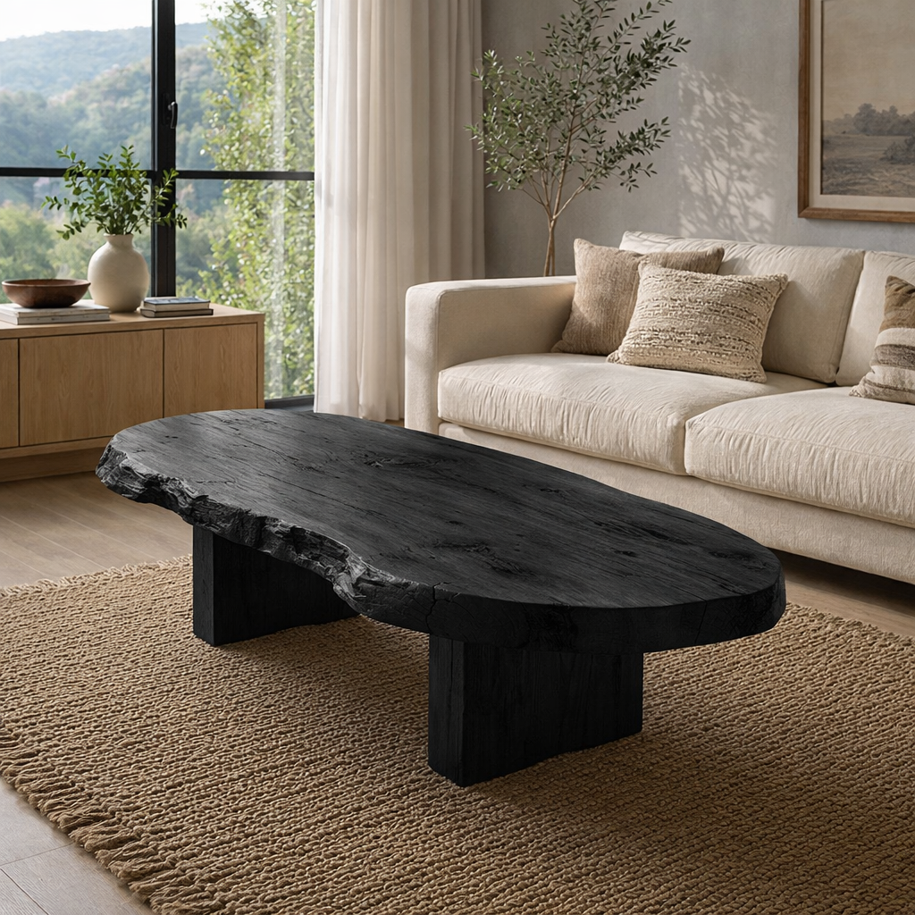 Live Edge Solid Wood Coffee Table, Rustic Organic Modern Center Table