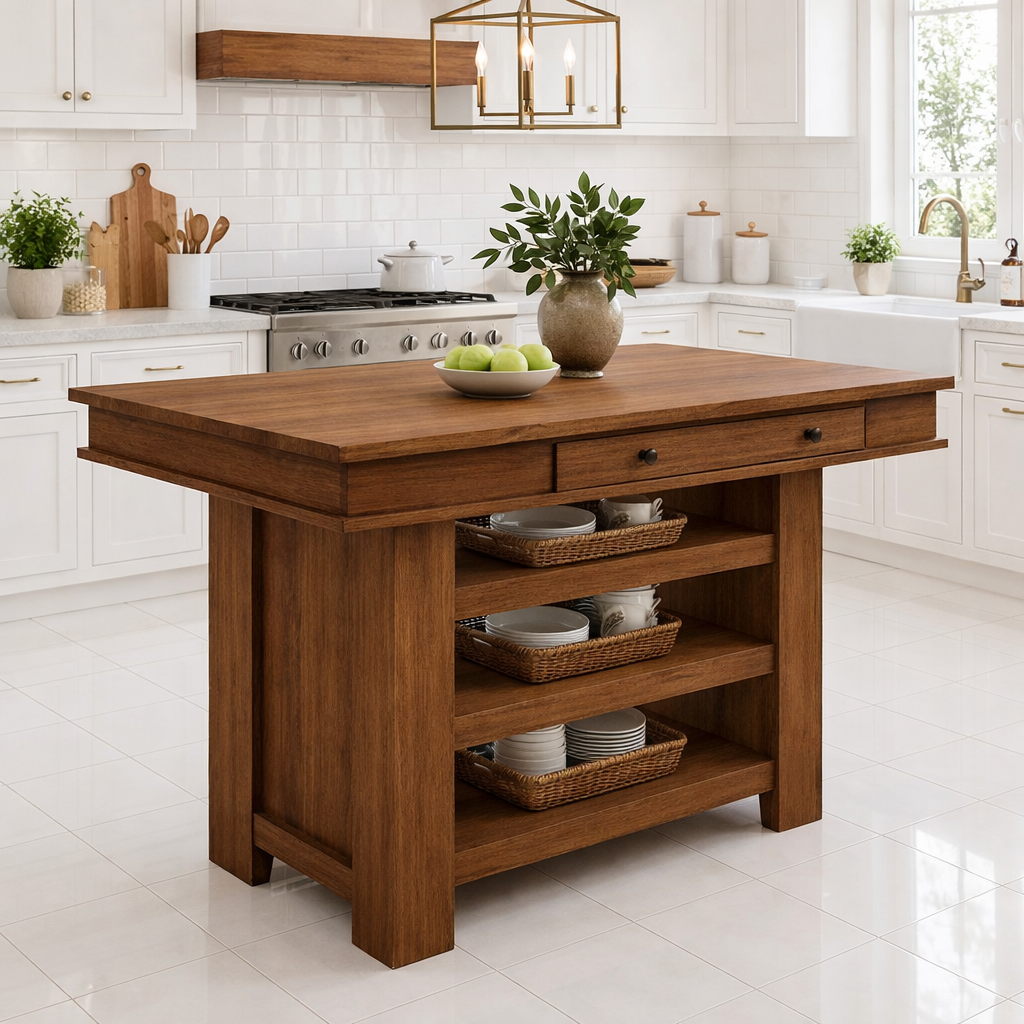 Solid Wood Kitchen Island with Storage – Walnut Prep Table with – Kitchnce