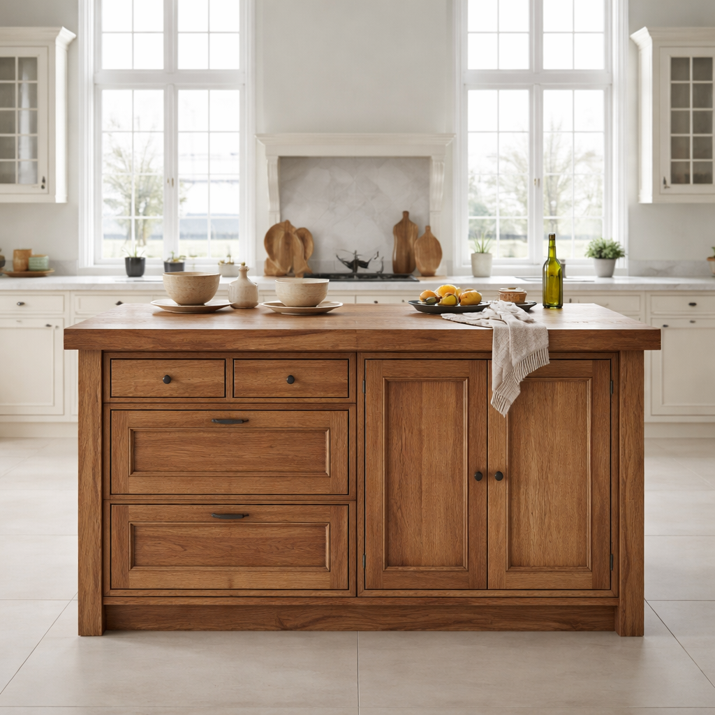 Solid Wood Kitchen Island with Drawers & Cabinet – Farmhouse Kitchen ...