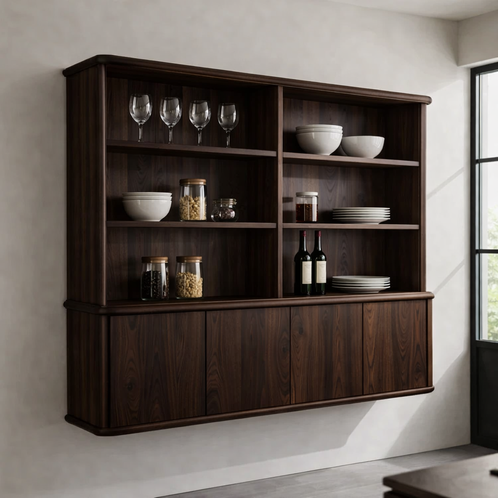 Solid Wood Kitchen Cabinet with Shelves – Wall Mounted Storage Display Unit
