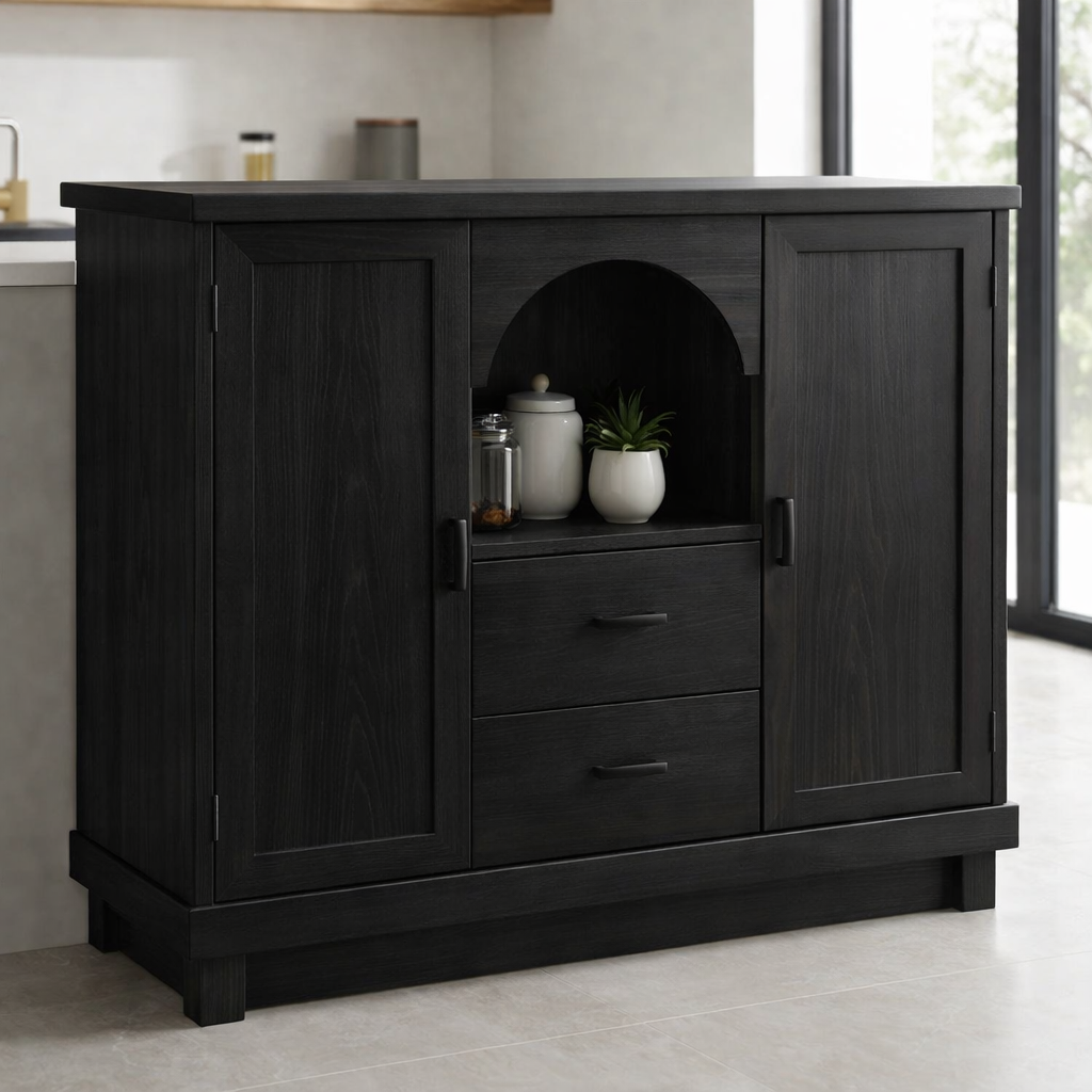 Solid Walnut Kitchen Island with Doors, Drawers & Arched Shelf