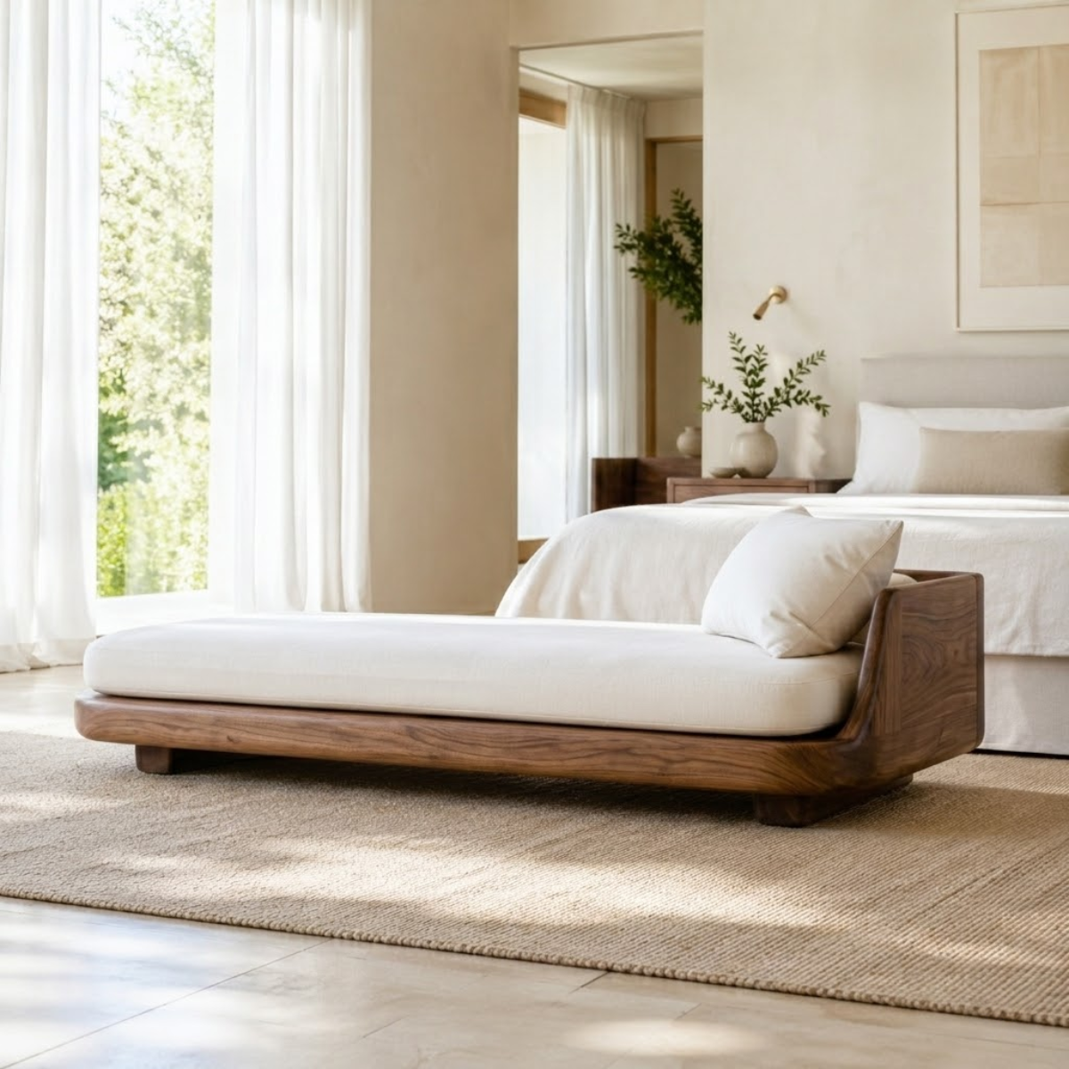 Modern Low Profile Daybed Sofa with Cushion for Bedroom Lounge Decor