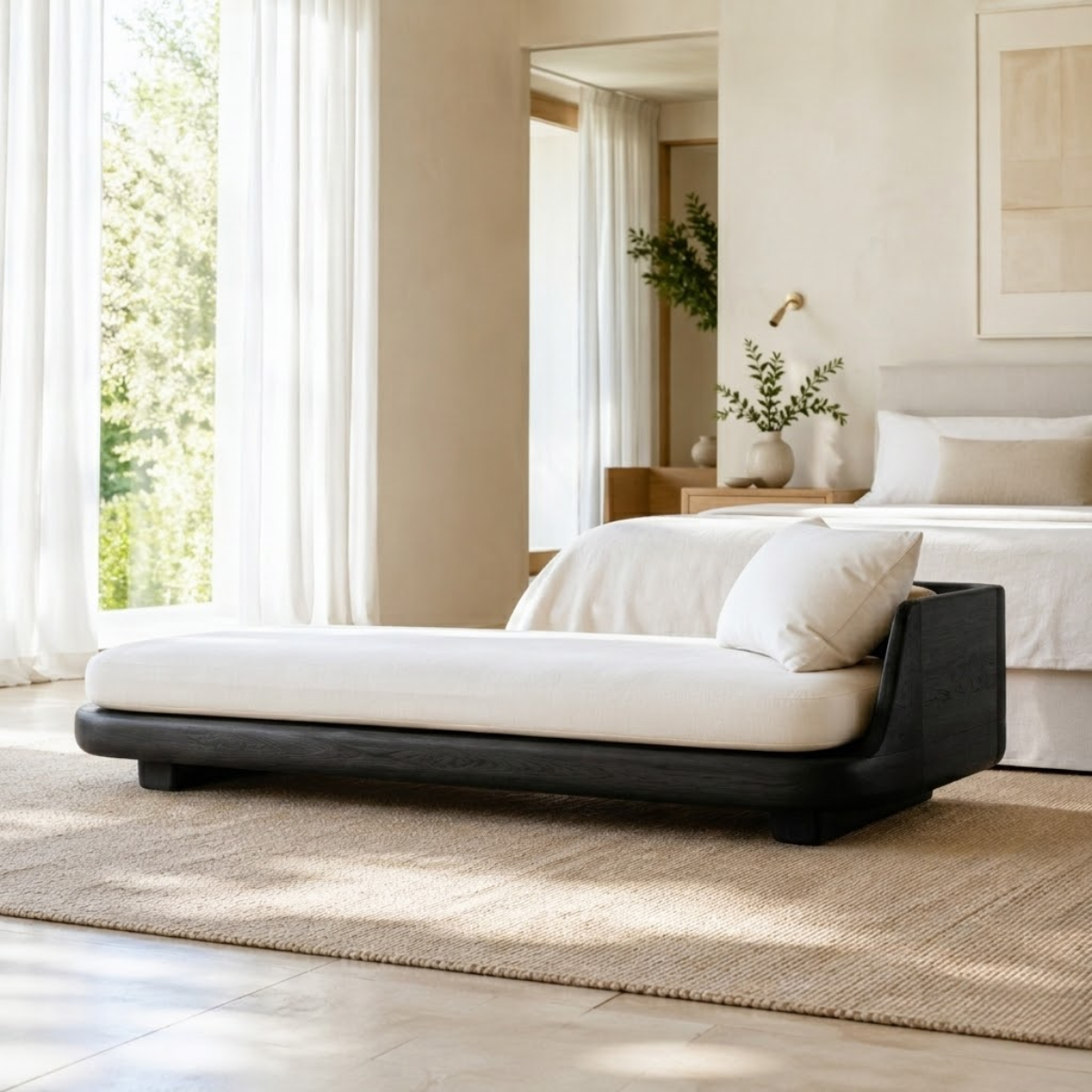 Modern Low Profile Daybed Sofa with Cushion for Bedroom Lounge Decor