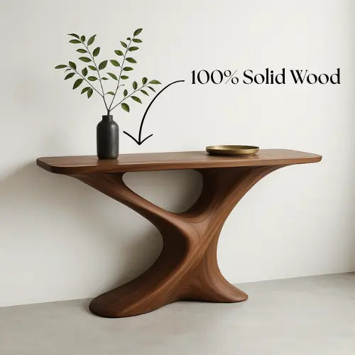 Handcrafted Solid Wood Twist Console Table – Modern Sculptural Design Kitchnce