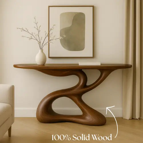 Handcrafted Solid Wood Flowline Console Table – Modern Organic Sculpture Kitchnce