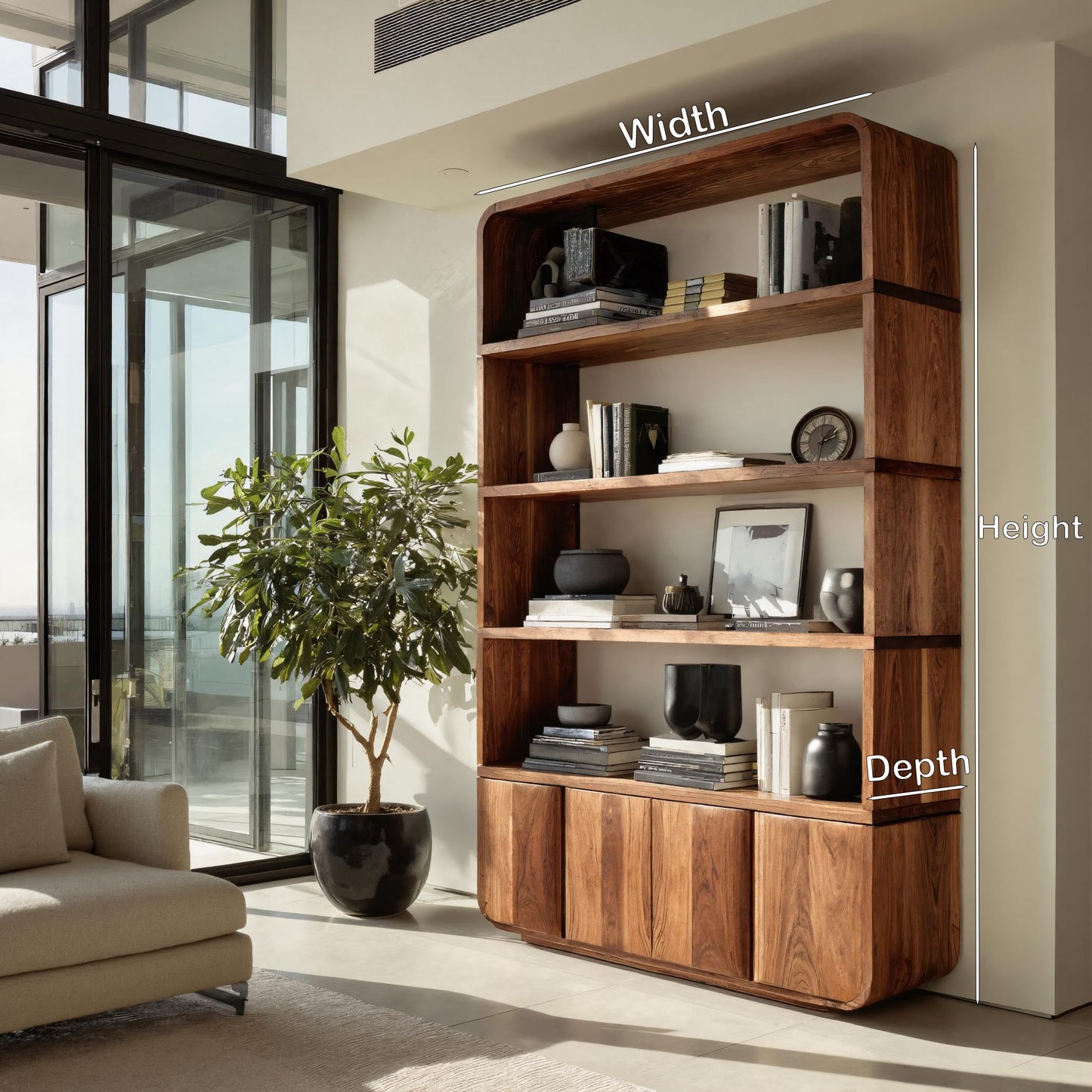Elegant Natural Wood Bookcase For Modern Home Kitchnce