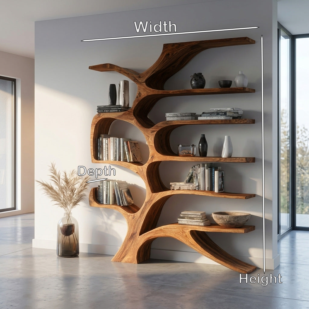 Contemporary Sculpted Wooden Bookshelf For Living Room Decor Kitchnce