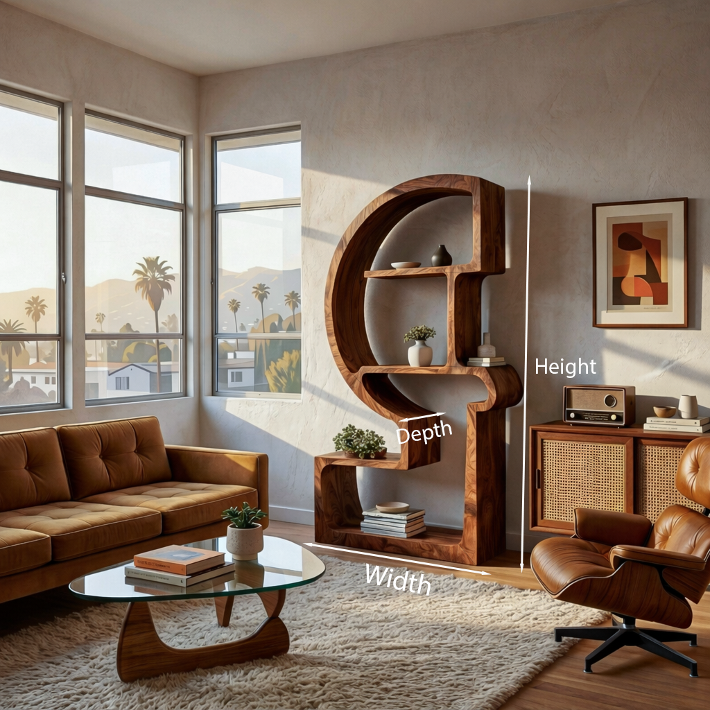 Artistic Wooden Bookshelf With Unique Curved Structure For Home Kitchnce