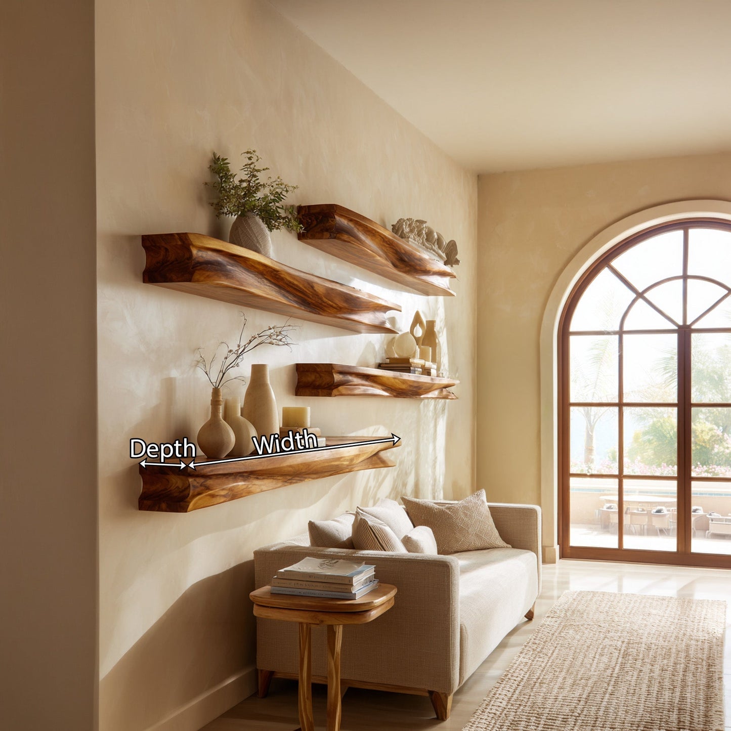 Layered Wood Wall-Mounted Shelf With Sculptural Display