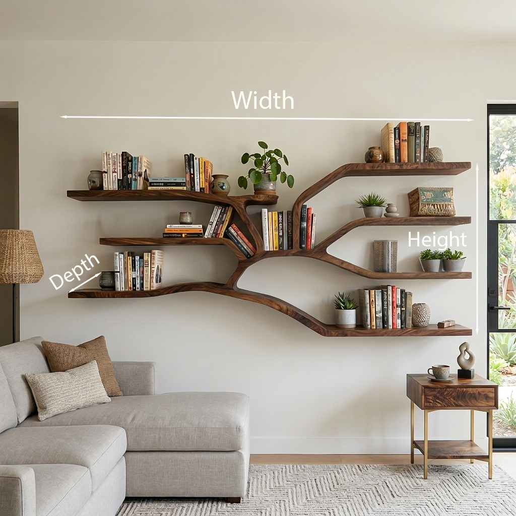 Handcrafted Sculptural Wooden Bookshelf For Living Room Decor Kitchnce