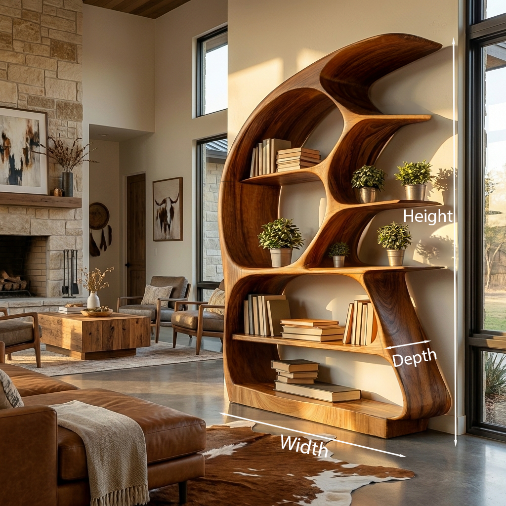 Contemporary Sculptural Wood Bookshelf For Living Room Decor Kitchnce