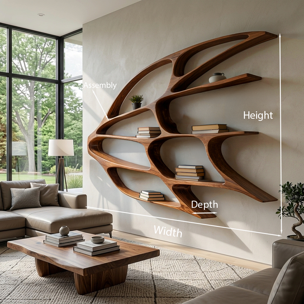 Organic Wooden Wall Mounted Bookshelf For Home Living Kitchnce