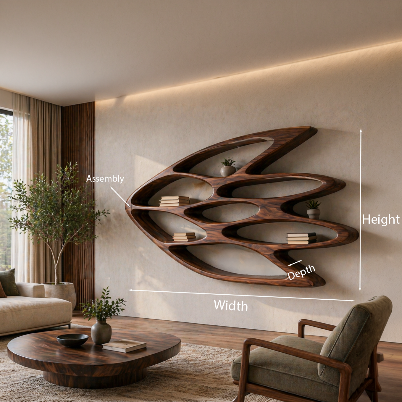 Wooden Wall Bookshelf With Unique Shape For Living Room Wall Kitchnce