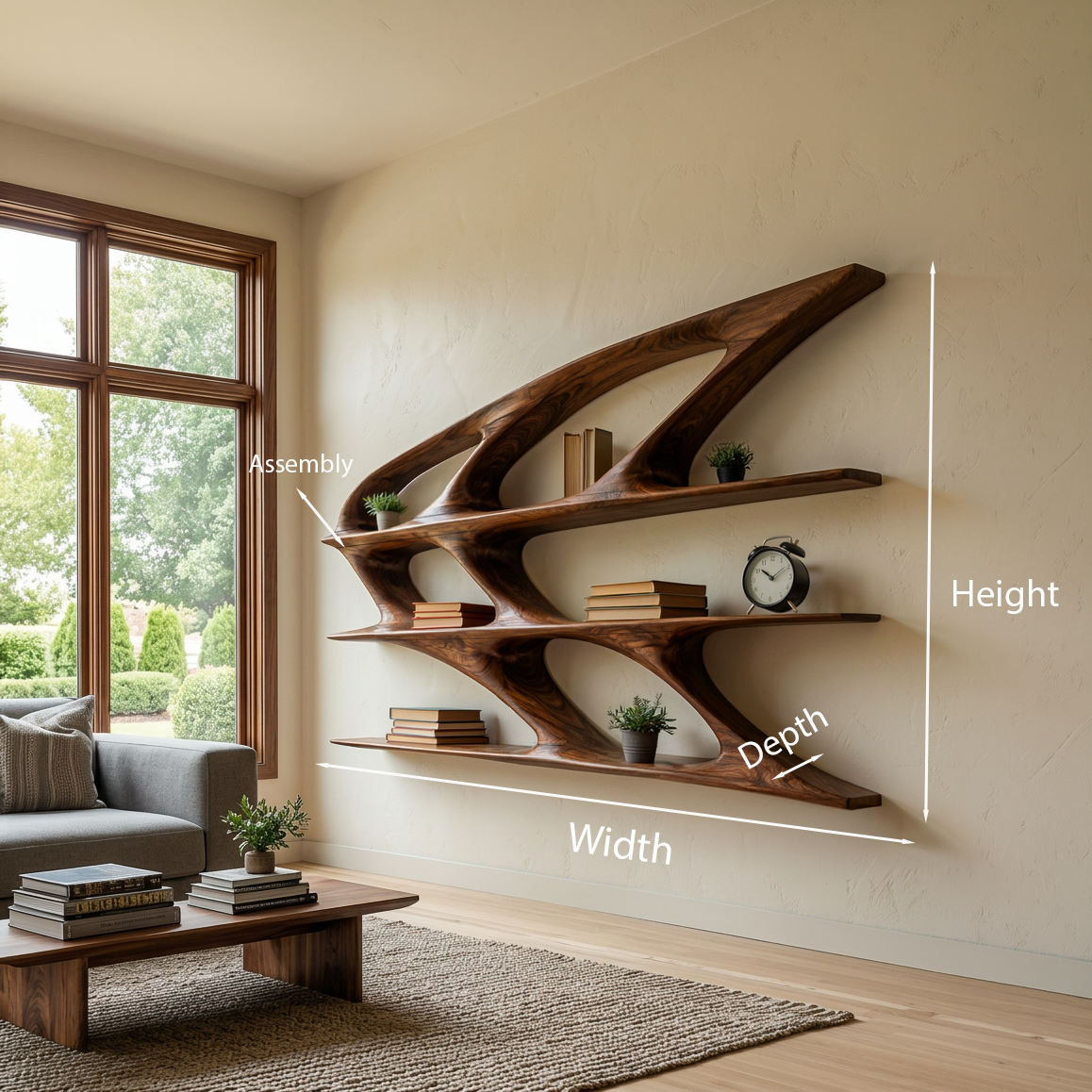 Organic Sculptural Wooden Bookshelf For Living Room Statement Kitchnce