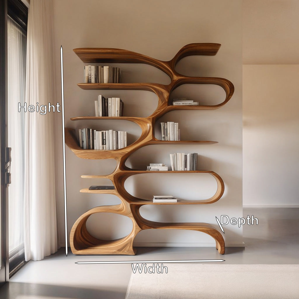 Sculptural Wooden Bookcase For Modern Living Room Storage Kitchnce