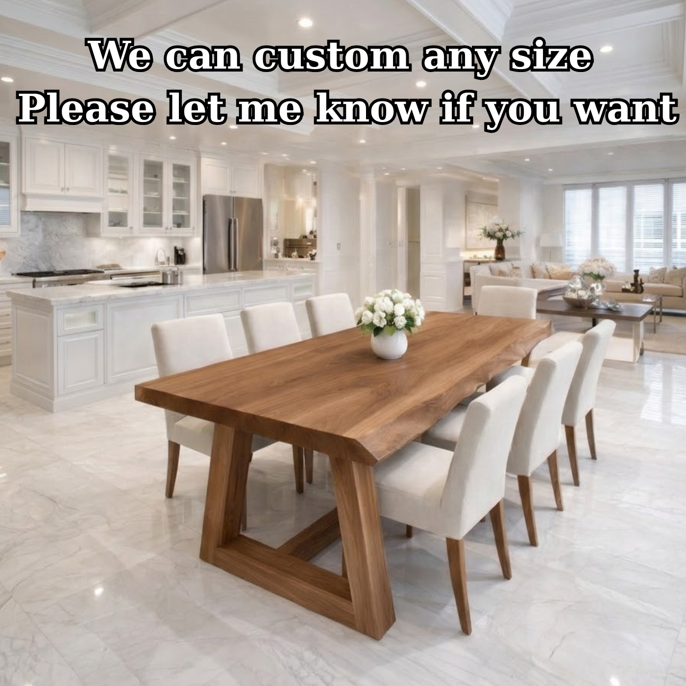 Handcrafted Solid Wood Live Edge Dining Table with Wooden Trestle Base