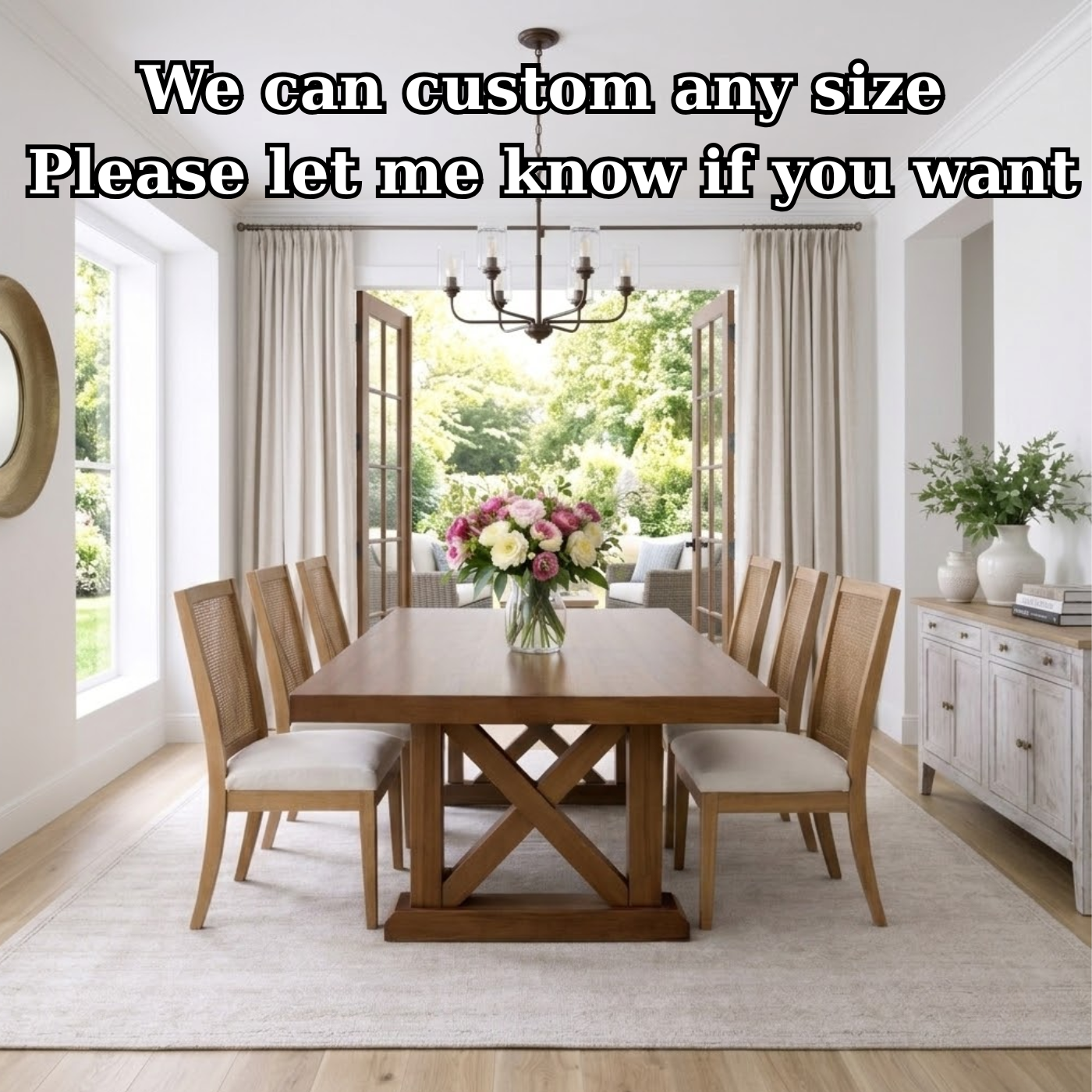 Solid Wood Dining Table with X-Base Farmhouse Style