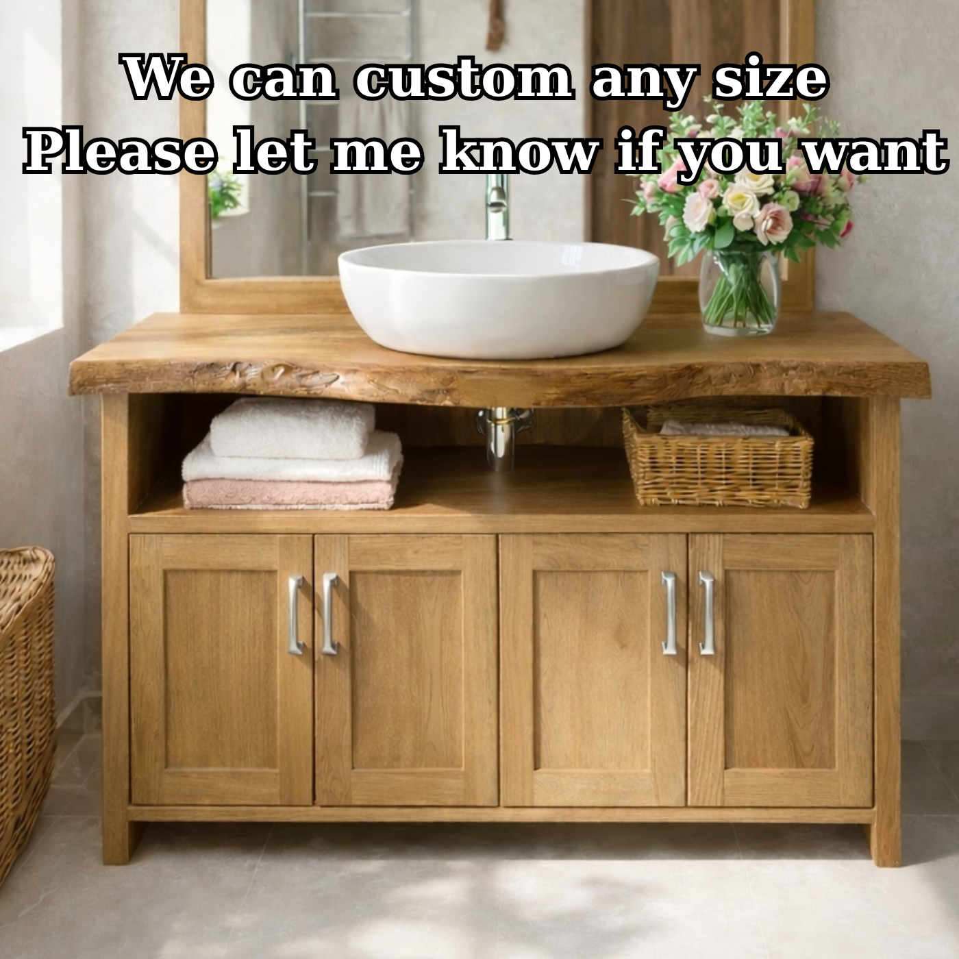 Live Edge Oak Bathroom Vanity with Storage for Bathroom Organization