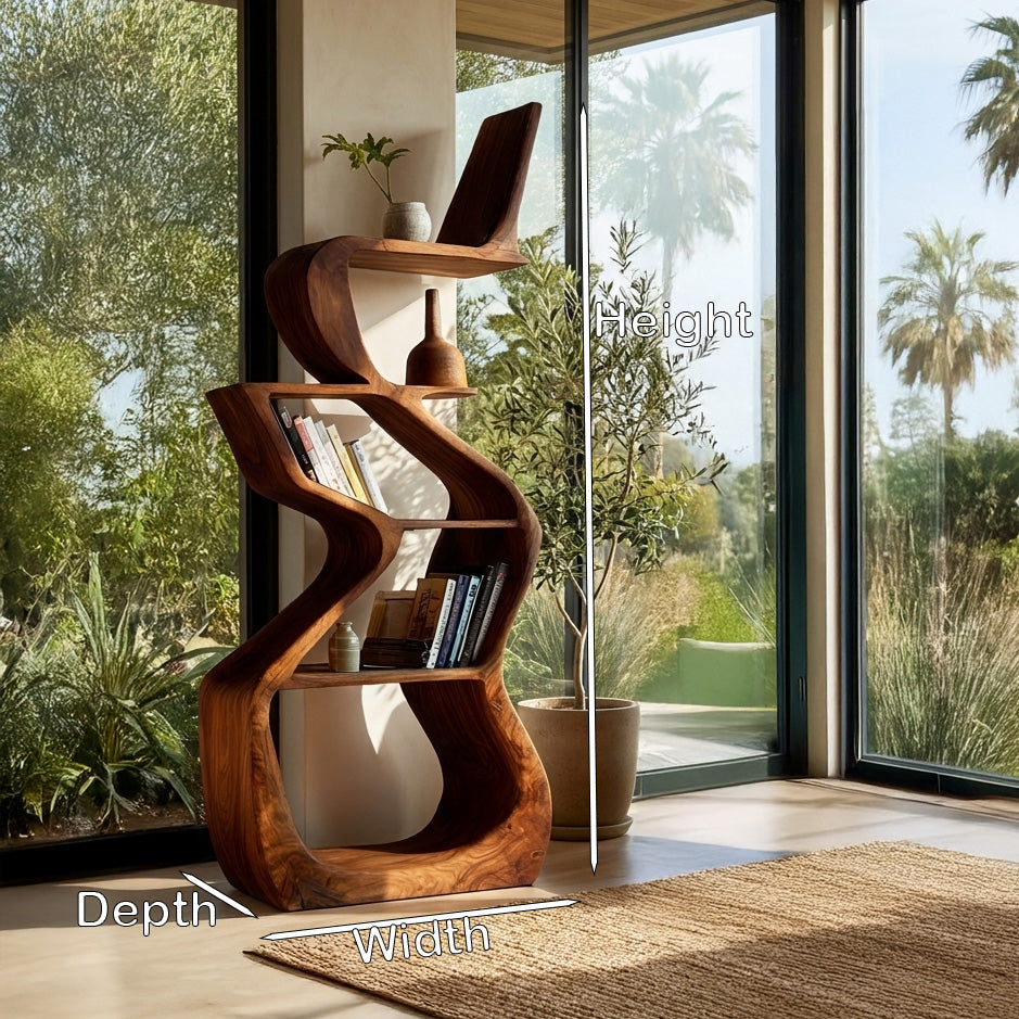 Sculptural Wooden Bookshelf For Living Room Corner Kitchnce