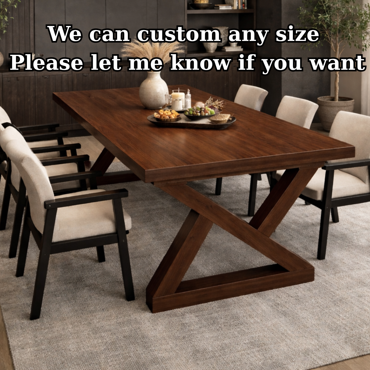 Modern Solid Wood Dining Table with X-Base Design