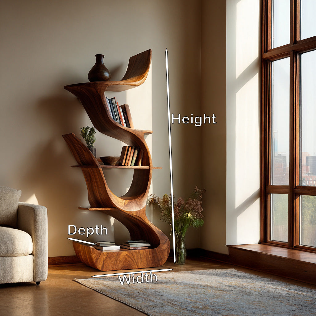 Contemporary Organic Wooden Bookshelf For Living Room Corner Kitchnce