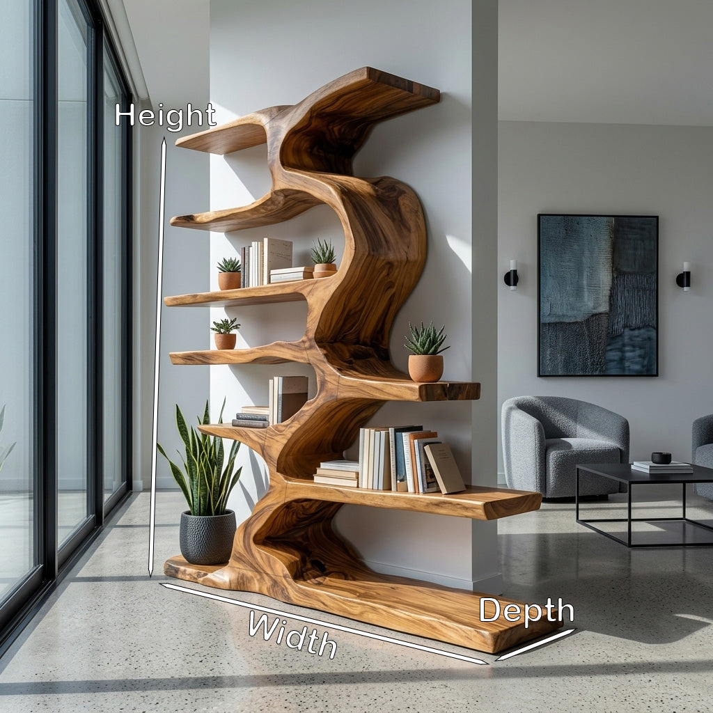 Organic Sculptural Wooden Bookshelf With Tiers For Living Room Kitchnce