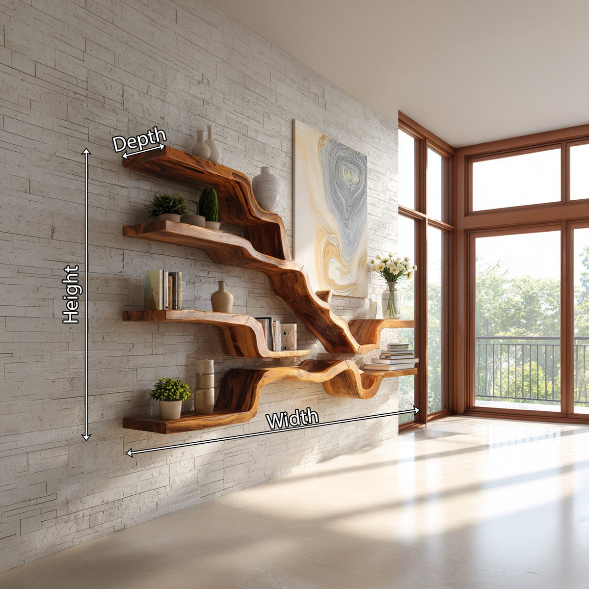 Sculptural Wall-Mounted Shelf With Flowing Open Display