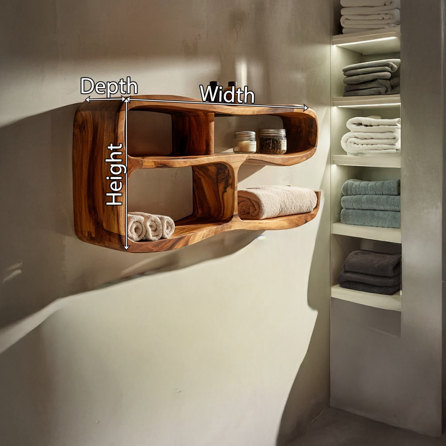 Curved Wall Mounted Shelf with Integrated Storage Compartments
