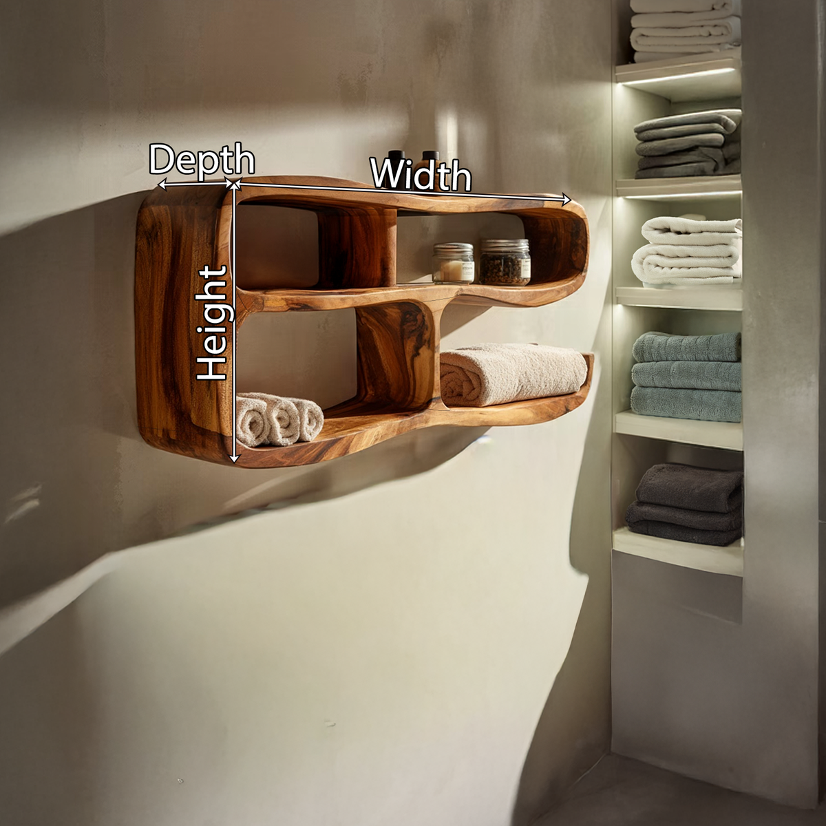 Curved Wall Mounted Shelf with Integrated Storage Compartments