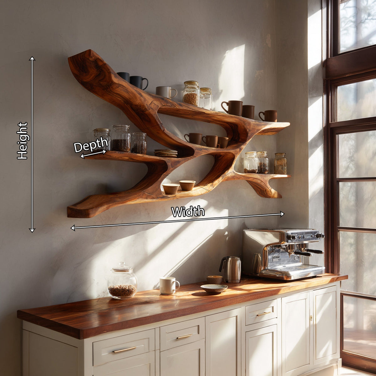Sculptural Wood Bedroom Wall Shelf With Open Display