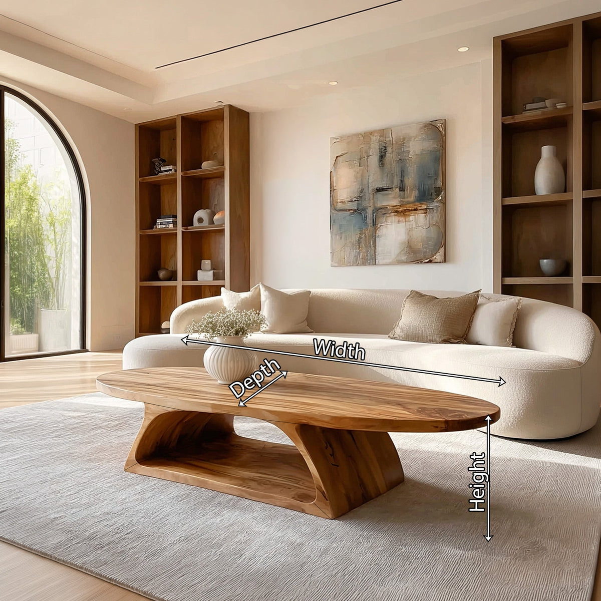 Organic Oval Coffee Table With Architectural Open Base