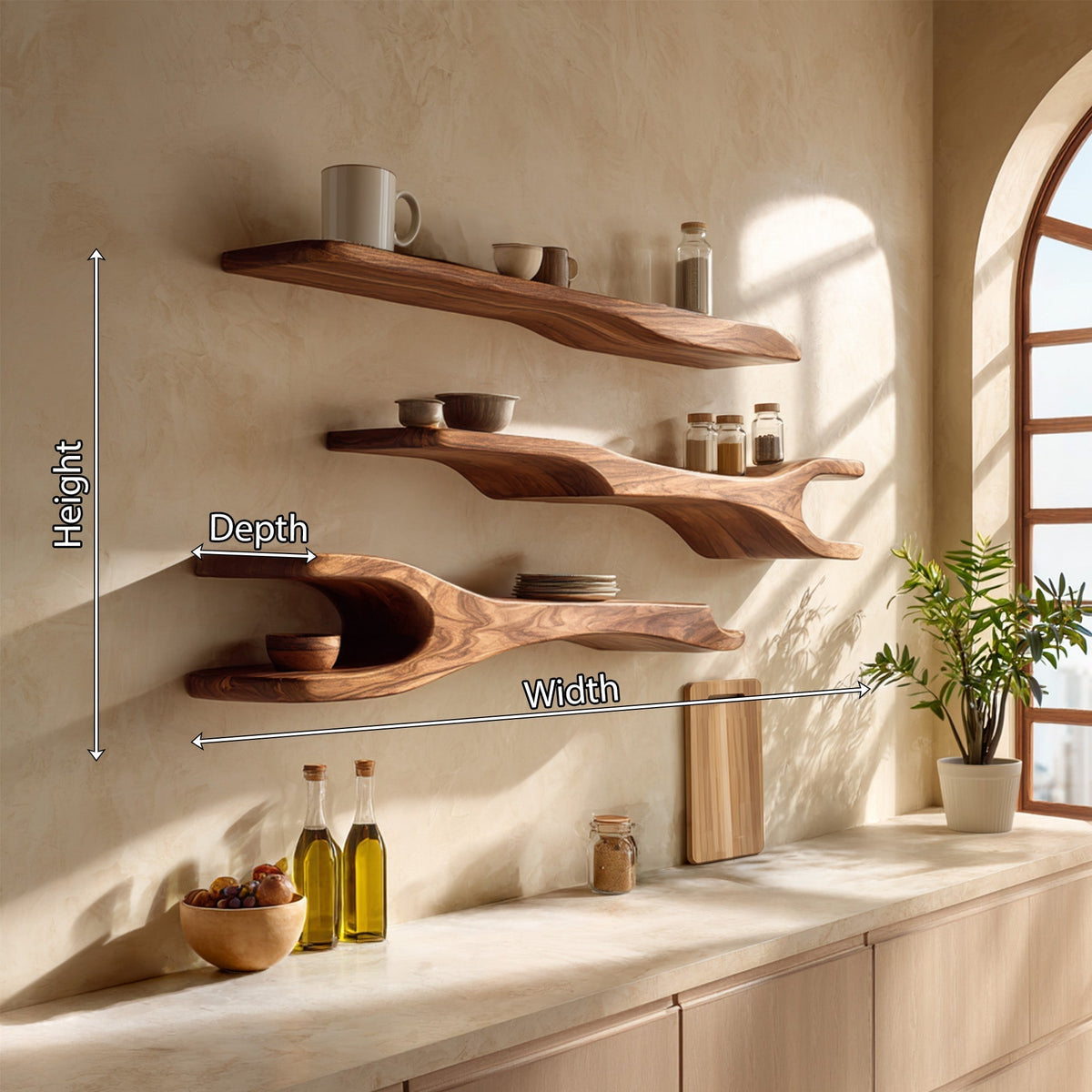 Light Wood Kitchen Wall Shelf With Open Display
