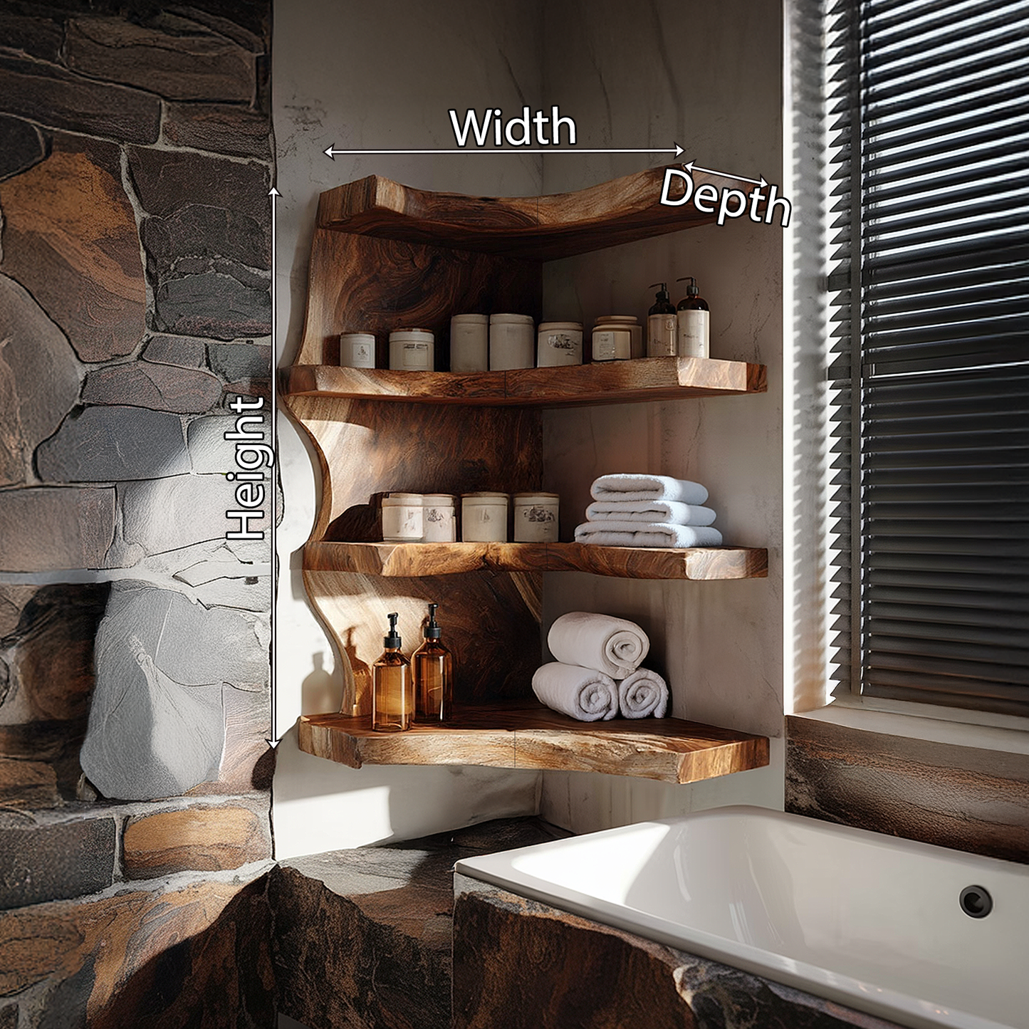 Corner Wall Shelf with Organic Curved Layers in Natural Wood