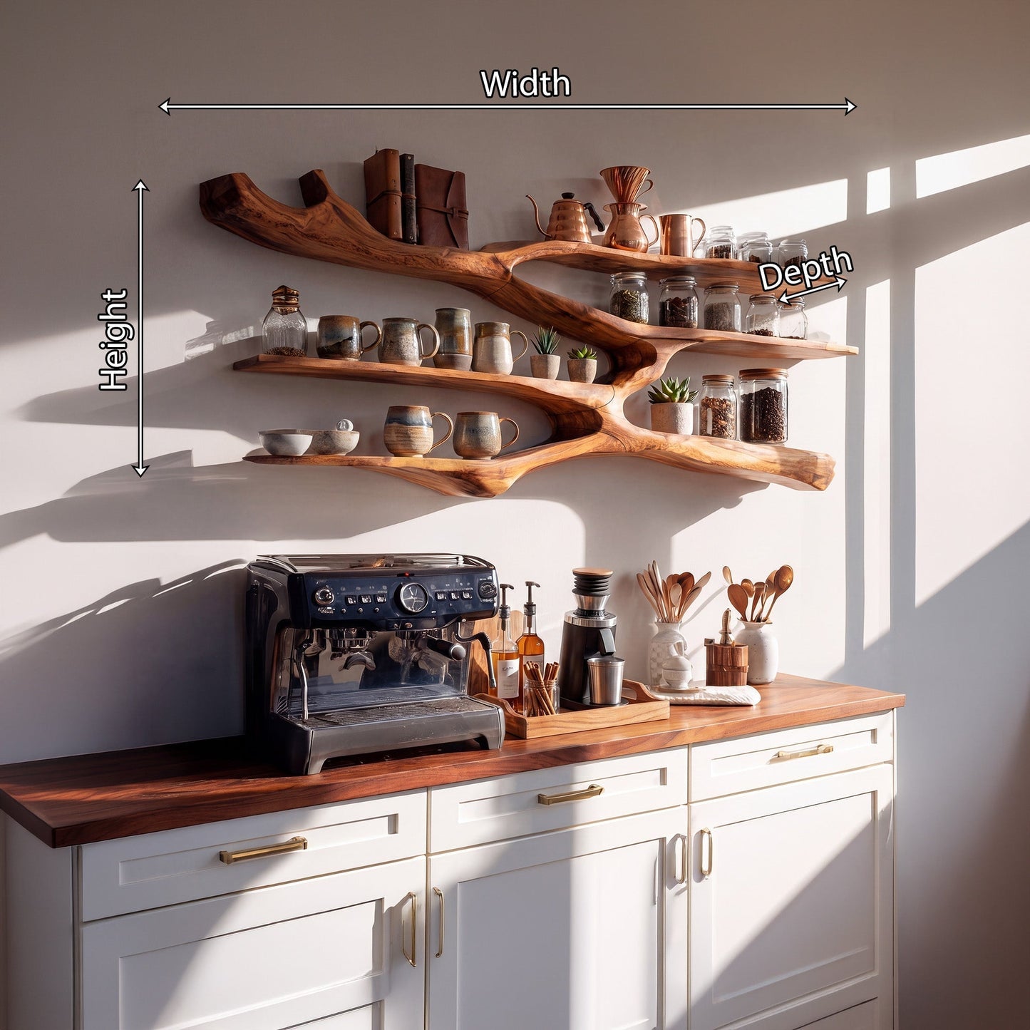 Flowing Wood Wall-Mounted Shelf With Open Display