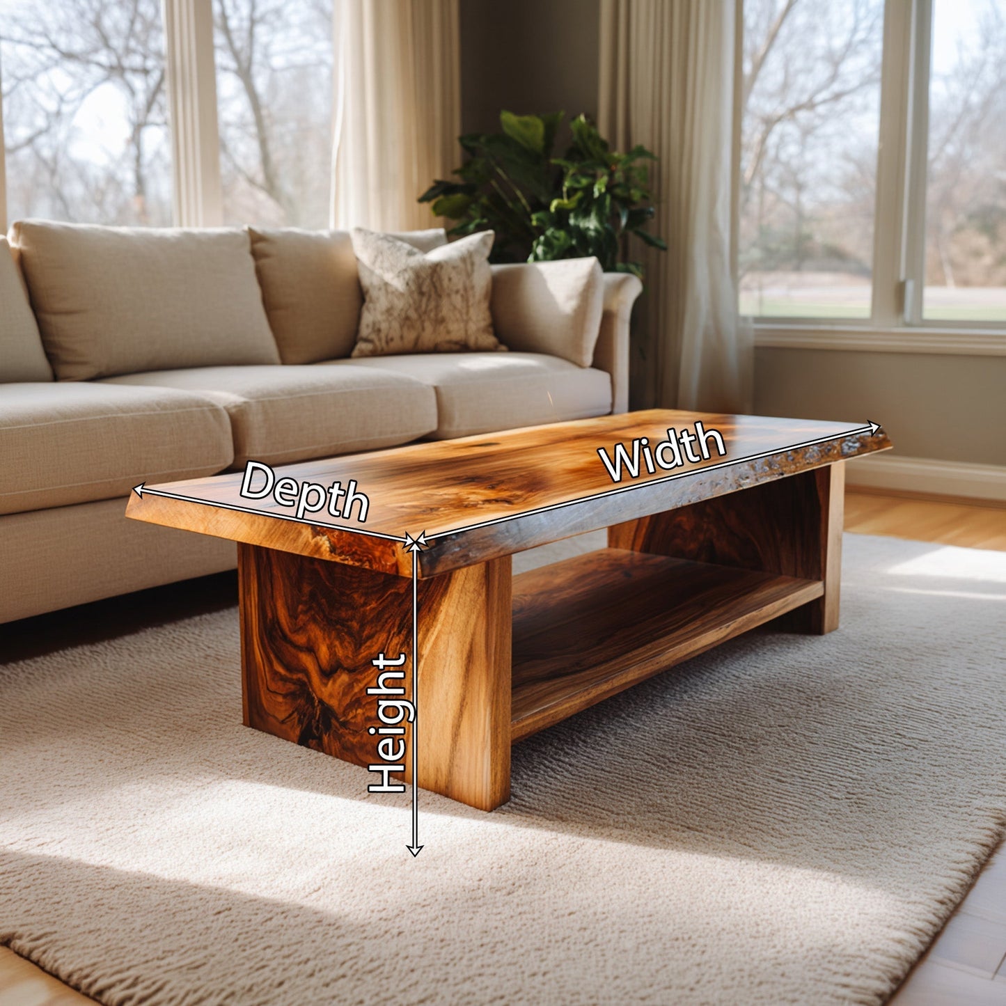 Live Edge Coffee Table With Open Shelf Storage
