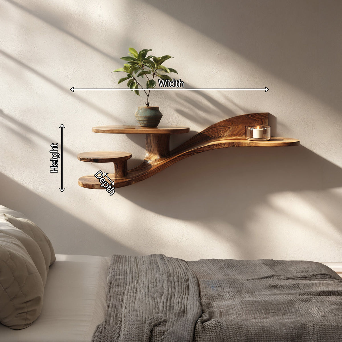 Multi-Tier Organic Floating Wall Shelf in Natural Wood