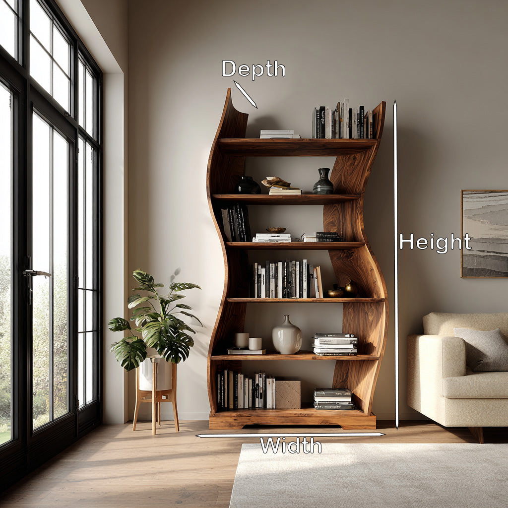 Contemporary Flowing Wooden Bookshelf For Living Room Kitchnce