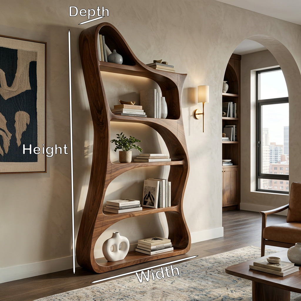 Modern Sculptural Natural Wood Bookshelf For Living Room Kitchnce