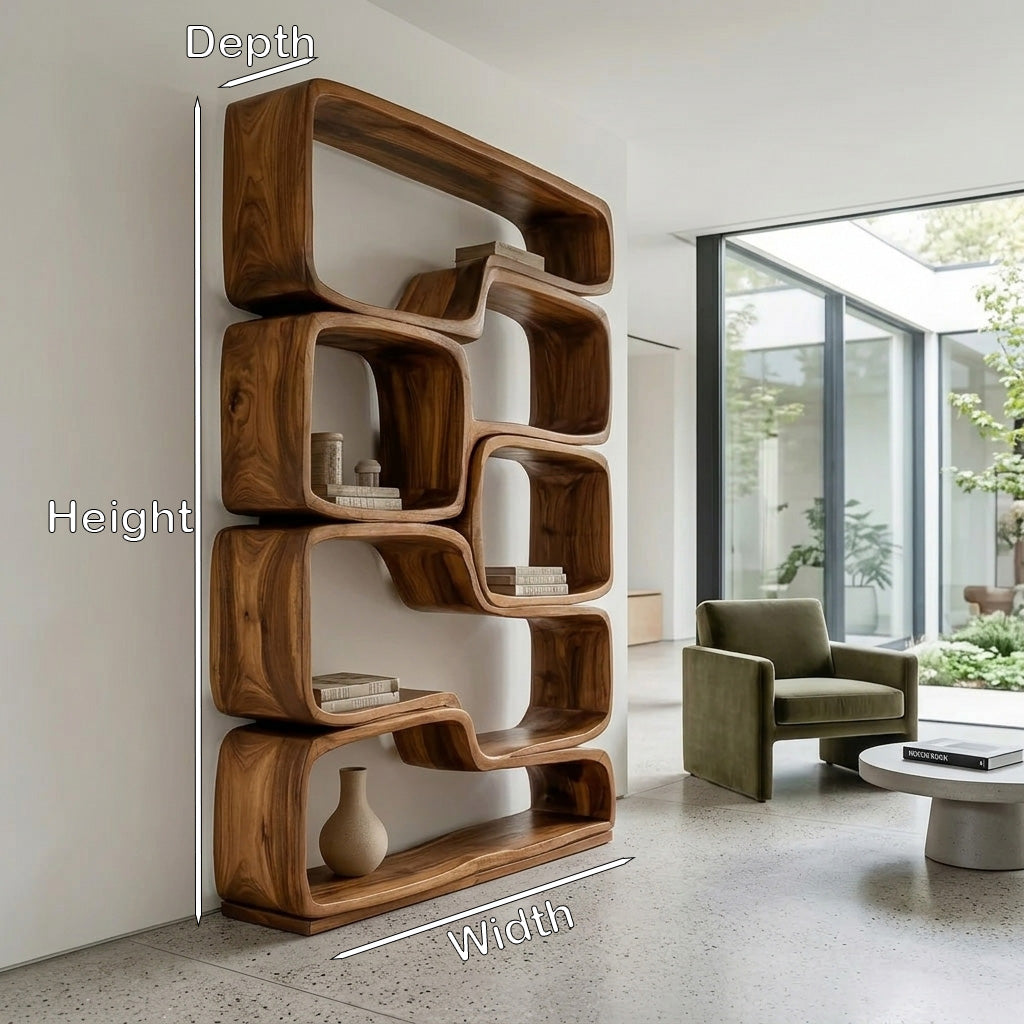Contemporary Sculptural Natural Wood Bookshelf For Living Room Kitchnce