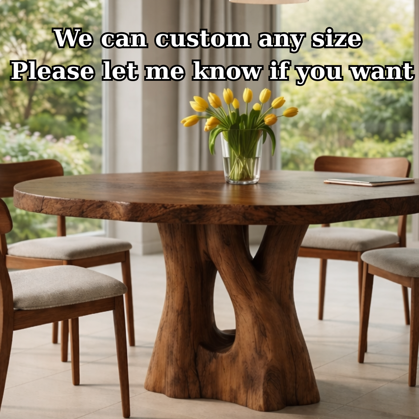 Solid Wood Modern Live Edge Dining Table with Artistic Base