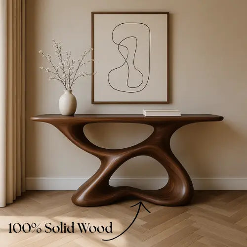 Handcrafted Solid Wood Fluid Console Table – Natural Modern Statement Kitchnce