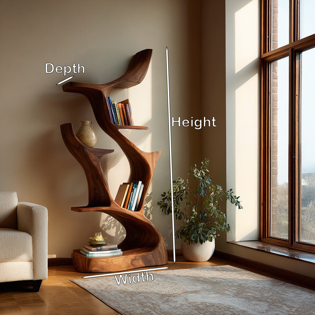 Abstract Sculptural Wooden Bookshelf For Living Room Kitchnce
