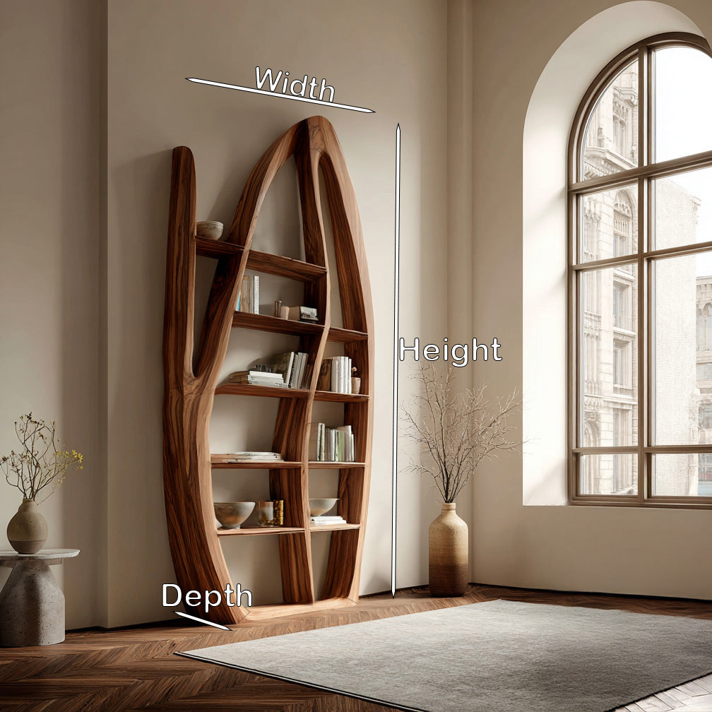 Organic Style Sculptural Wooden Bookshelf For Living Room Kitchnce