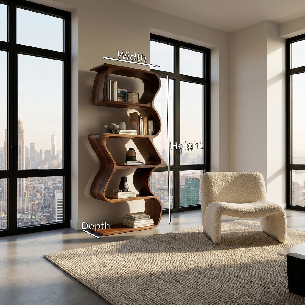 Modern Sculptural Wooden Bookshelf For Home Display Kitchnce