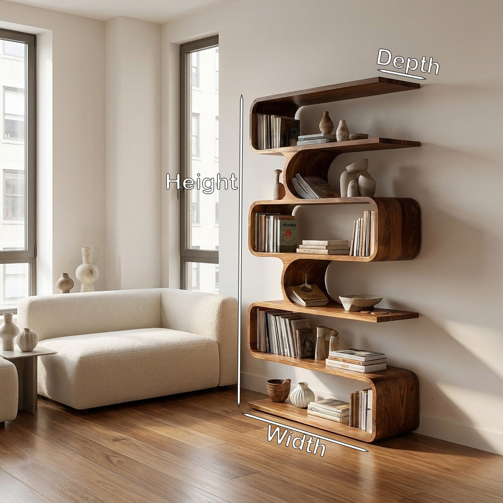 Handcrafted Wooden Bookshelf With Sculpture Edges For Living Room Kitchnce